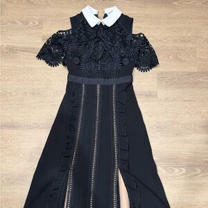 Self Portrait Elegant Black Lace Dress with White Collar